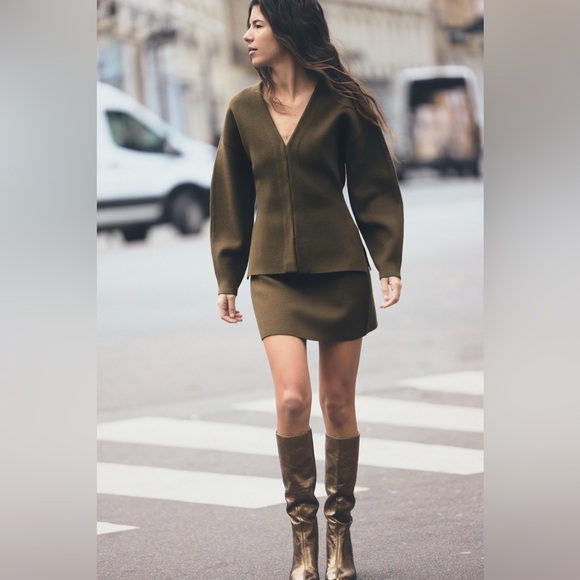 ZARA Khaite Vibes 2-Piece Balloon Sleeve Cardigan Sweater & Skirt Outfit Set - Picture 2 of 16